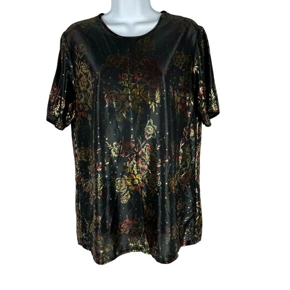 Blair Women's Medium Metallic Floral Short Sleeve Top - Picture 1 of 4